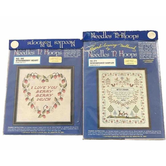 Needles N Hoops 2 Pack Cross Stitch Strawberry Heart No. 282 274 Crafting - Picture 1 of 3